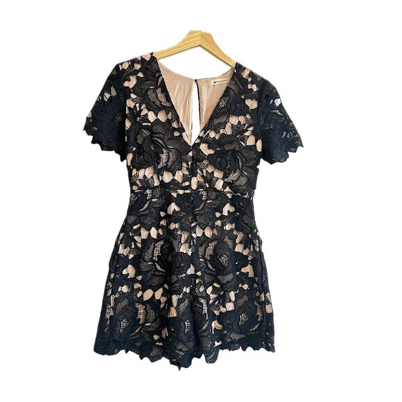 The Impeccable Pig Floral Black Lace Romper, Size S - Picture 2 of 15